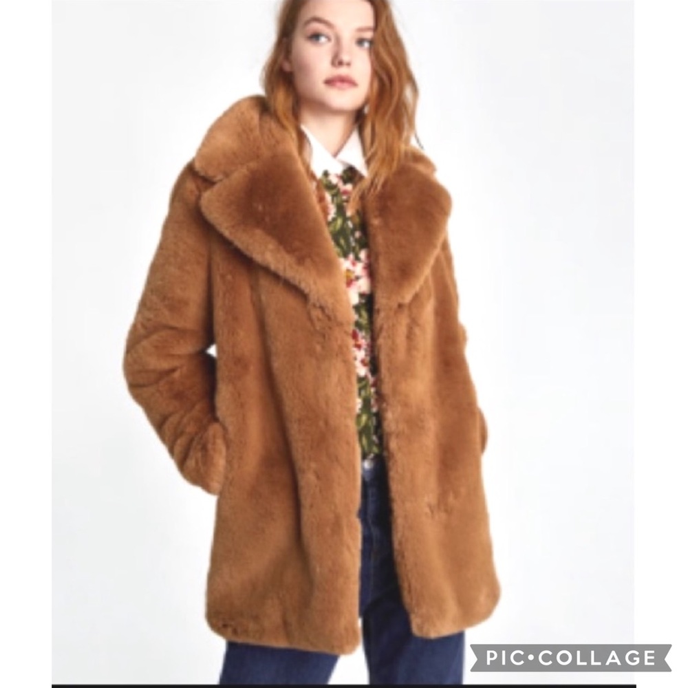 ZARA Faux Fur Teddy Bear Brown Coat Size M